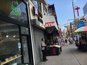Chinatown street on which Spring Cafe is found at Spring Cafe in New York City