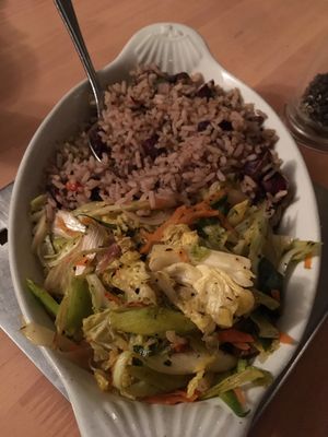 Side of rice and beans with veggies at Marinades in Cheltenham