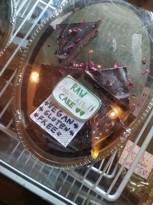Vegan chocolate cake at Abracadabra Magic Deli in Brooklyn