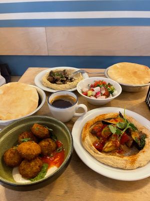 falafel, hummus, salad at Dizengof99 in Moscow