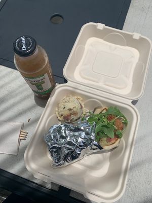 Falafel Pita with a side of vegan potato salad.  Yum!!! at Leaf & Lentil in Sarasota