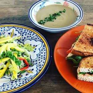 Mango Salad, Coconut Cauliflower Soup, and Chickpea Salad on Rye - just some of the delicious Vegan lunch options at Leaf & Lentil!  at Leaf & Lentil in Sarasota