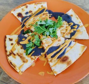 Vegan Cheese Quesadilla for Tortilla Tuesday! With Black Bean Sauce & Chipotle Sauce! All Vegan All Delicious  at Leaf & Lentil in Sarasota