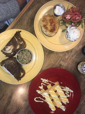 polenta fries, portobello Reuben, lentil salad, falafel sandwich, potato salad, root beer and kombucha!! Fabulous at Leaf & Lentil in Sarasota
