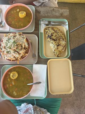Sancochito, special fries, and the cachapa on the right  at The Cocinita in Miami