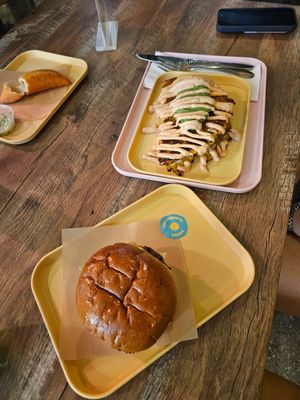 Burger and choricachapa at The Cocinita in Miami