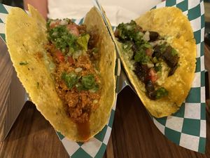 Tacos, portobello mushroom other was vegan meat at The Cocinita in Miami
