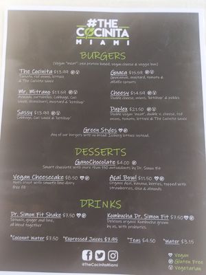 Menu at The Cocinita in Miami