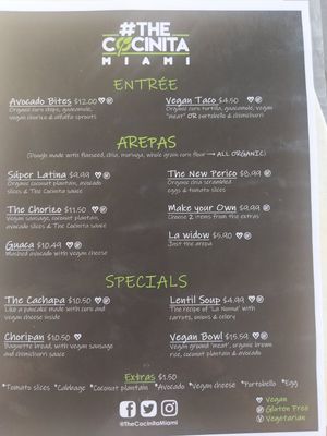 Menu at The Cocinita in Miami