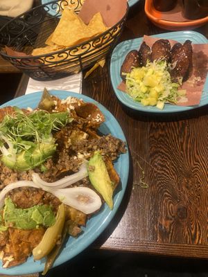 VEGAN CHILAQUILES and VEGAN PLATANO  at Papi's Tacos in Baltimore