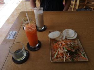 hoa sen salat and carrot juice and dragonfruit juice :) at Hoa Sen in Phan Thiet