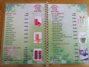 menu at Hoa Sen in Phan Thiet