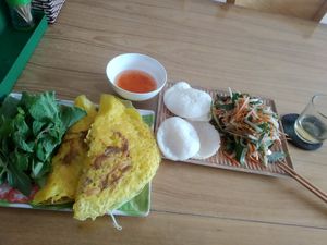 Bánh xèo and Hoa Sen salad - both fresh and delicious! at Hoa Sen in Phan Thiet