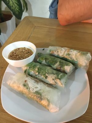 Fresh spring rolls with a kind of liquid peanut sauce at Hoa Sen in Phan Thiet