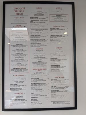 menu at Zinc Cafe and Market in Laguna Beach