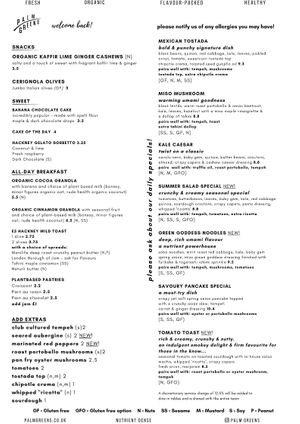 Sample drinks menu at Palm Greens in East London