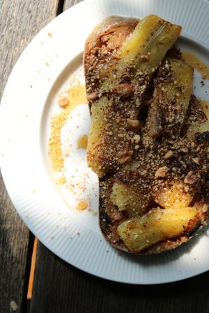 Home made organic peanut butter & maple banana at Palm Greens in East London