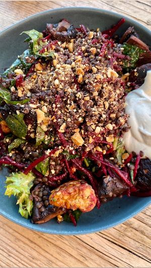 Miso mushroom + tempeh  at Palm Greens in East London