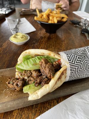 Omg! So good. Pythagoras with plant based lamb.  Hot chips 👌👌👌  at Zeus Street Greek in Canberra