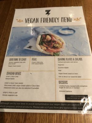 Vegan menu at Zeus Street Greek in Cannington