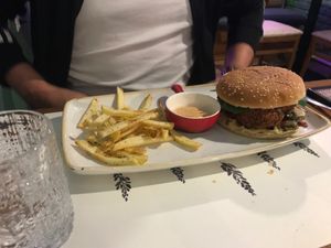 Falafel burger at Veggies in Tirana