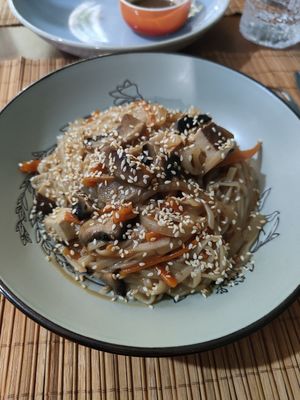 Tofu noodles at Veggies in Tirana