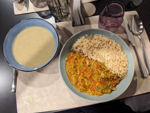 Soup and Thai curry at Veggies in Tirana