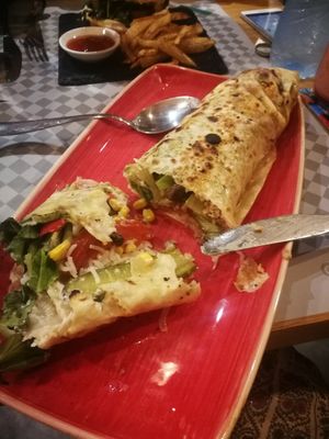 Huge burrito (without the cheese) at Veggies in Tirana