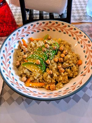 quinoa bowl with chickpeas and avocado at Veggies in Tirana