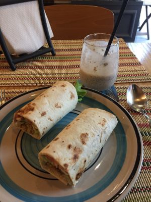 Falafel wrap with smoothie at Veggies in Tirana