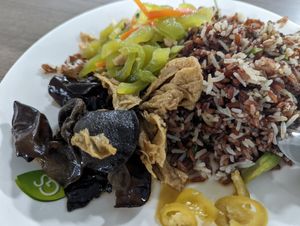 Fried rice with 2 dishes & green chilli $4 at Taste of Vegetarian in East Singapore