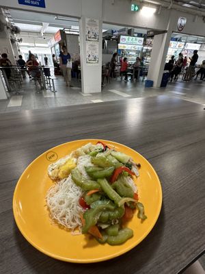 Bee Hoon With 3 sides . And stall front  at Taste of Vegetarian in East Singapore
