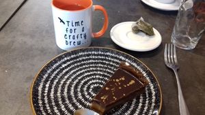 Vegan chocolate dessert - trillionaire's shortbread. at The Crafty Crow in Gatehouse Of Fleet
