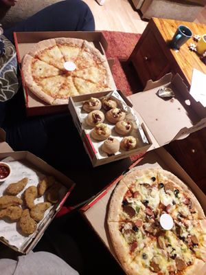 Vegan margherita, marmite scrolls, no-chicken nuggets, "the vegan works" pizza at Papa John's in Aberdeen