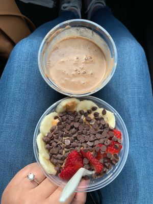 Backdoor acai bowl (no granola, add natural peanut butter) and double overhead smoothie at Hatteras Bowls in Waves
