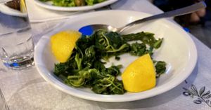 Mountain greens with lemon  at Taverna Gardenia in Trikala