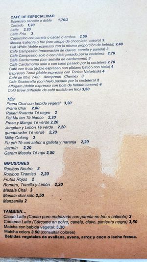Carta de cafes at Cote Cafe in Zarzalejo