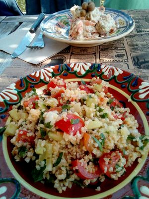 Tabulé de bulgur y ensaladilla at Cote Cafe in Zarzalejo