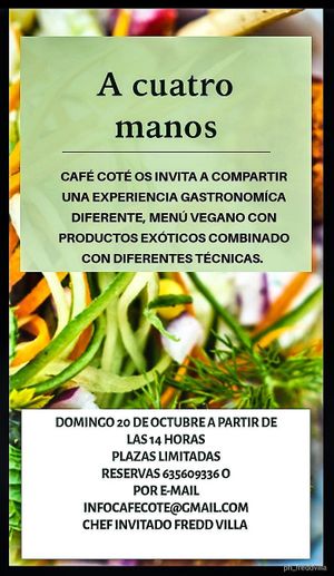 Este domingo 20 de octubre  a partir de las 14:00h hasta las 16:30h coté café os invita a compartir una experiencia gastronómica única, chef Fredd Villa invitado. os esperamos! at Cote Cafe in Zarzalejo