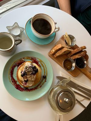 Pancakes, coffee, tea and bread  at Nourish in Teignmouth