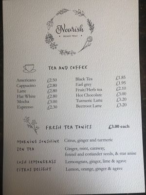 New menu  at Nourish in Teignmouth