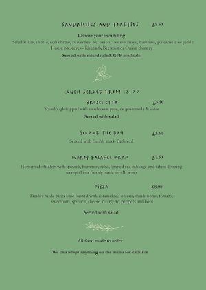 Lunch time menu at Nourish in Teignmouth