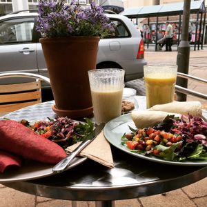 Falafel wraps and house salads at Nourish in Teignmouth
