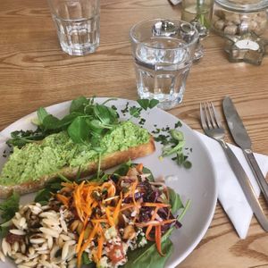 bruschetta with broad bean and mint spread/pate - delicious at Nourish in Teignmouth