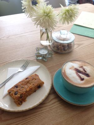 Carrot cake and coffee at Nourish in Teignmouth