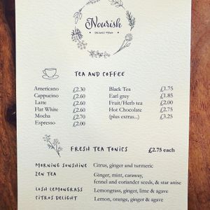 Drinks menu  at Nourish in Teignmouth