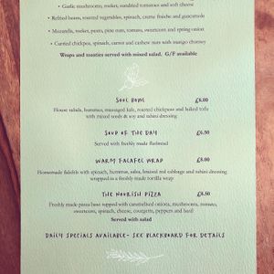 Menu at Nourish in Teignmouth