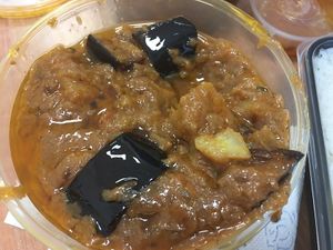 Curry with potatoes and eggplants at Yummy India in Nicosia