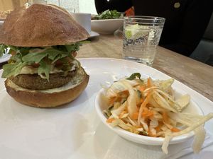 Chickpea burgerrs  at Nourishmoi in Mississauga