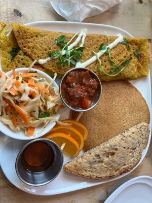 Fill Me Up
A chick'frea omelet filled, 1 gluten free pancake, multigrain toast, cabbage salad at Nourishmoi in Mississauga